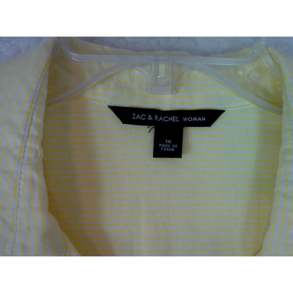 Zac & Rachel Yellow Striped Roll Tab Sleeve Button-Up Tunic‎ Blouse 1X - Picture 3 of 11